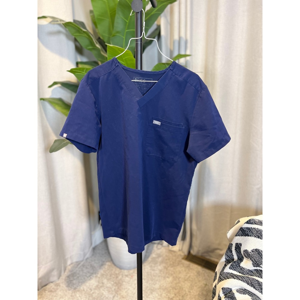 FIGS Technical Collection Navy Blue V-Neck Scrub Top Small Womens Short Sleeve